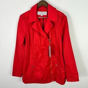 Marc New York Andrew Marc Red Jacket L Moto Trench Minimalist Chic Designer NWT